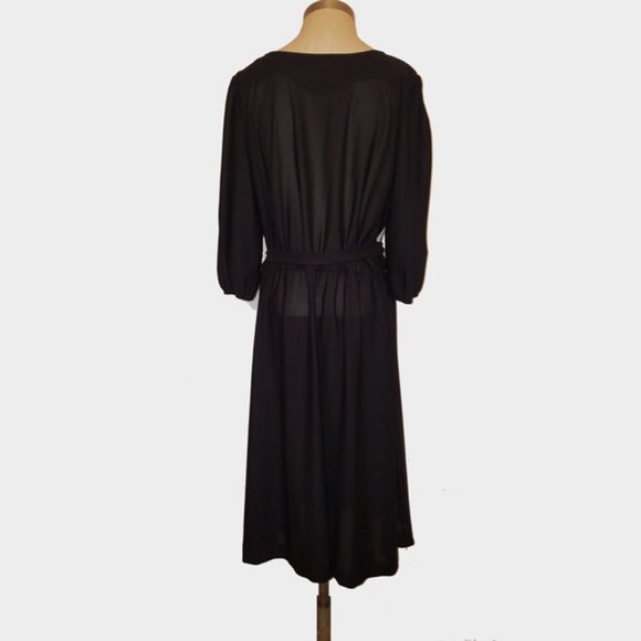 Vtg 70s Puff Sleeve Pleated Top Waist Tie Dress 16 - Picture 5 of 6